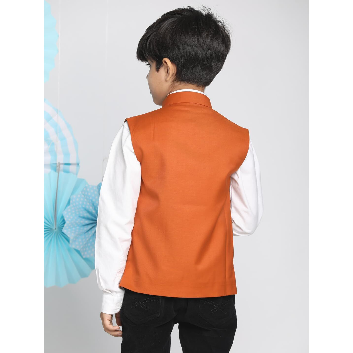 VASTRAMAY JBN Creation Boys' Orange Cotton Blend Nehru Jacket_VASBJ054OR_22