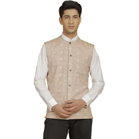 VASTRAMAY Men's Cotton Kurta I Self Design Jacket Regular Nehru Jacket I Fastive Party Wedding Neharu Jackets_VASMJ295BG_36