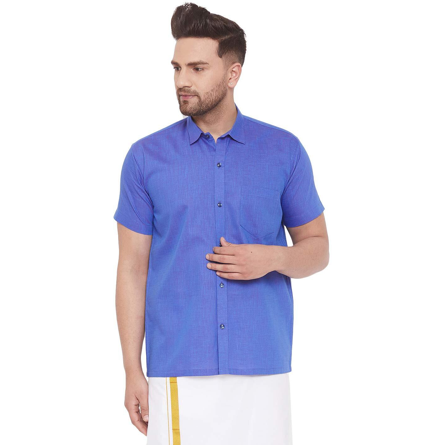 VASTRAMAY Men's Blue Cotton Blend Shirt_VASMSH003BU_46
