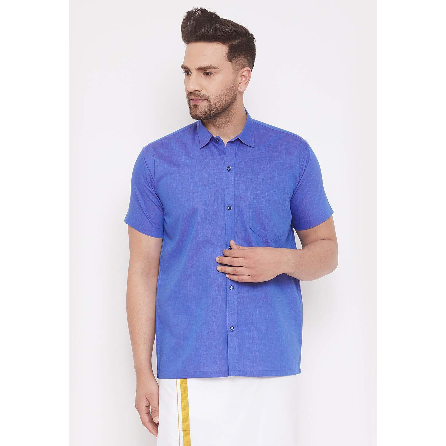 VASTRAMAY Men's Blue Cotton Blend Shirt_VASMSH003BU_46
