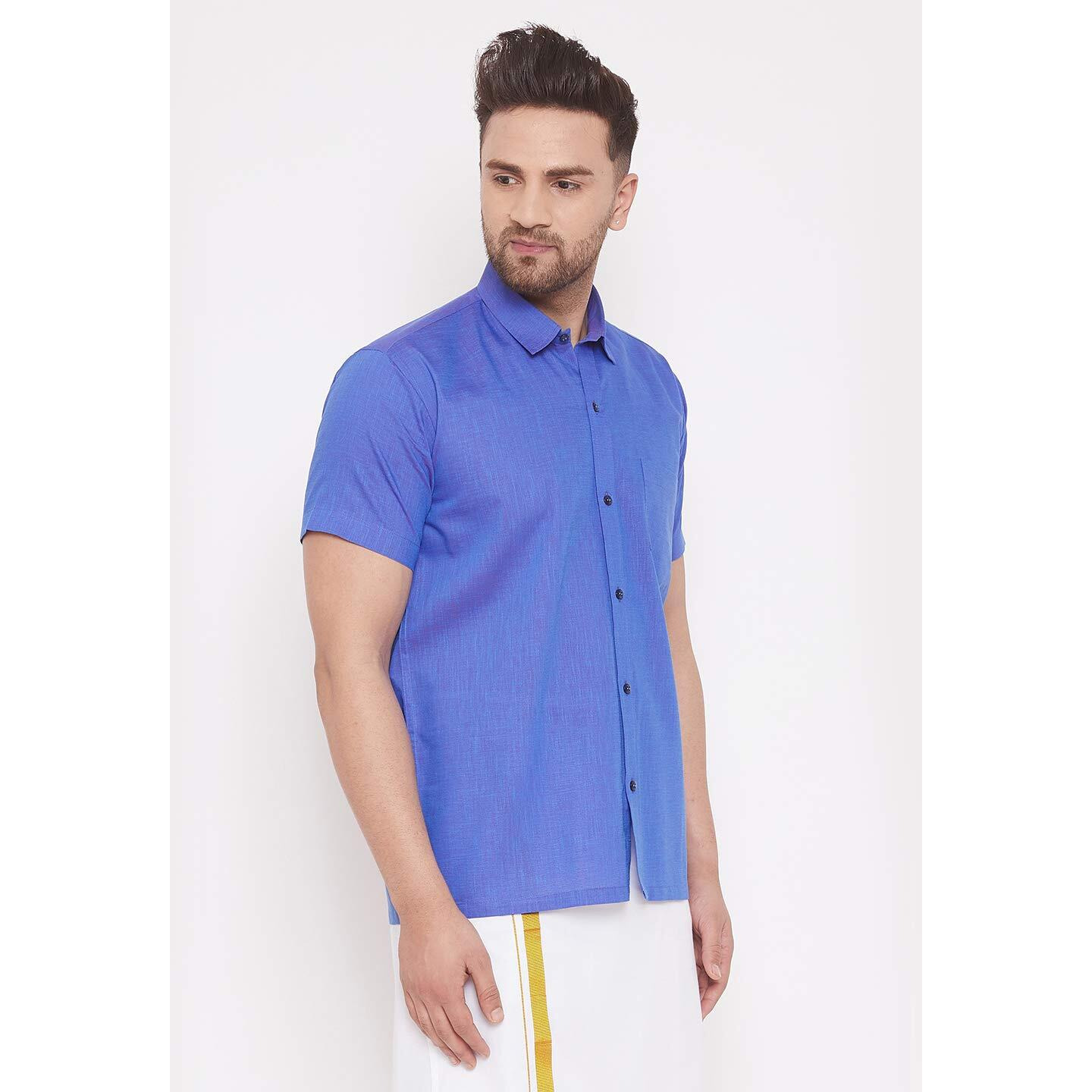 VASTRAMAY Men's Blue Cotton Blend Shirt_VASMSH003BU_46