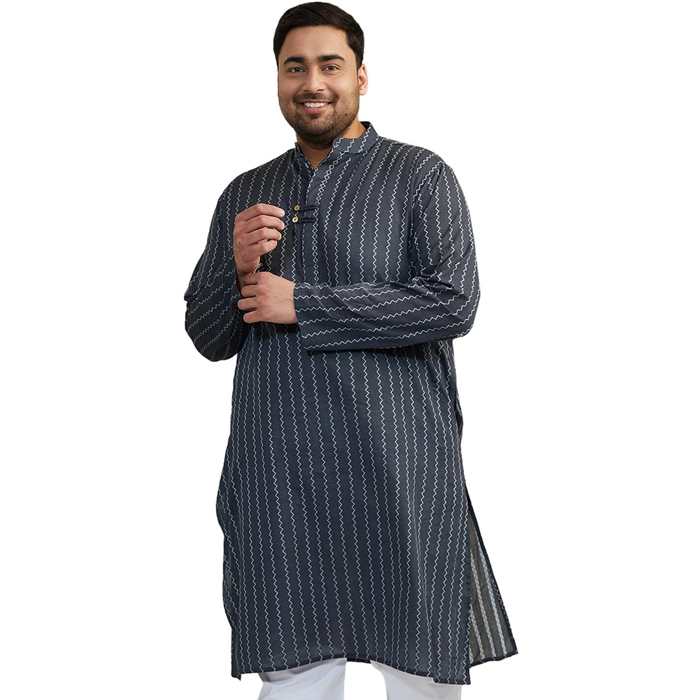 VASTRAMAY Zig Zag Pattern Woven Kurta for Men | Ethnic Stylish Traditional Kurta Grey