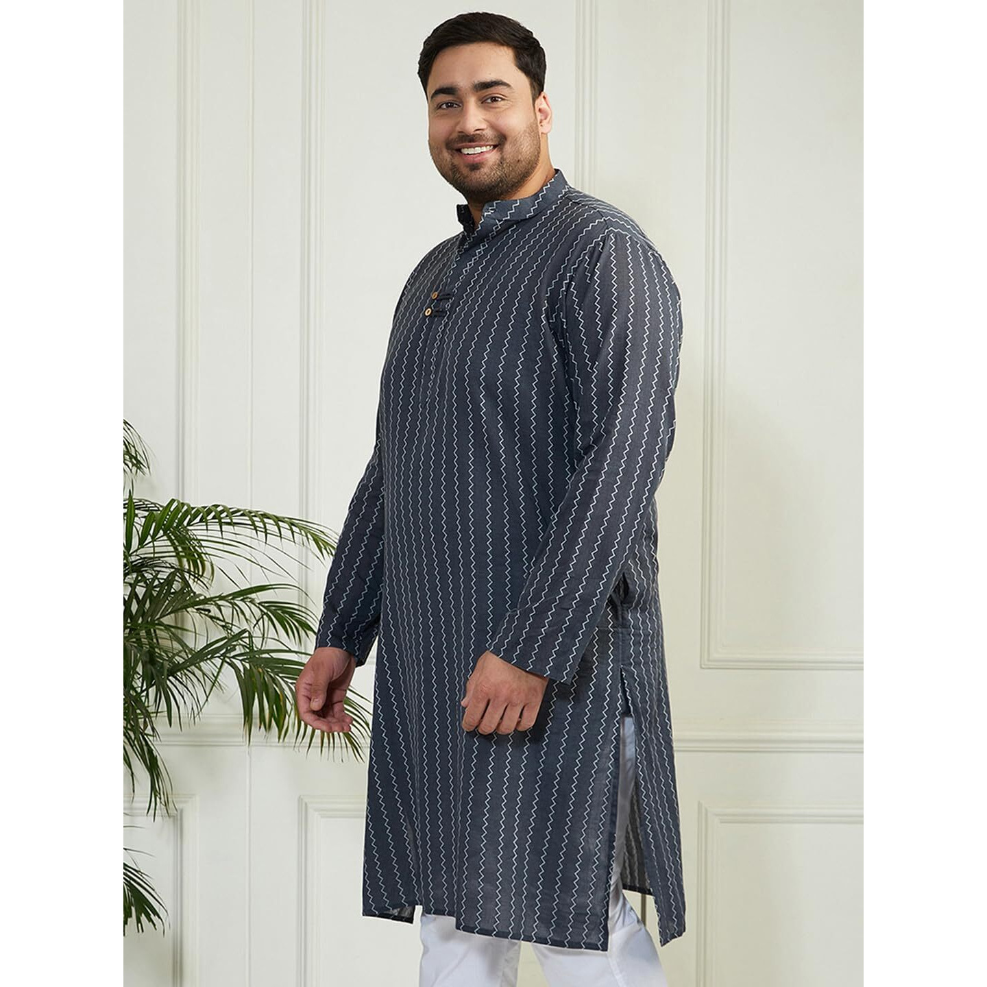VASTRAMAY Zig Zag Pattern Woven Kurta for Men | Ethnic Stylish Traditional Kurta Grey