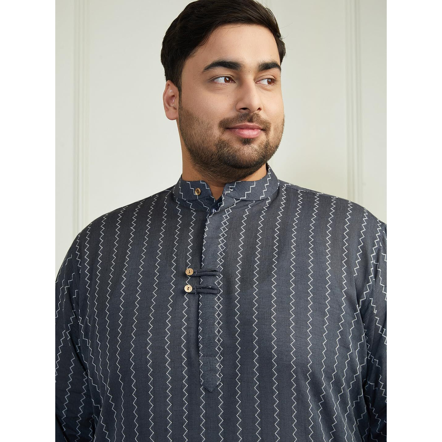 VASTRAMAY Zig Zag Pattern Woven Kurta for Men | Ethnic Stylish Traditional Kurta Grey