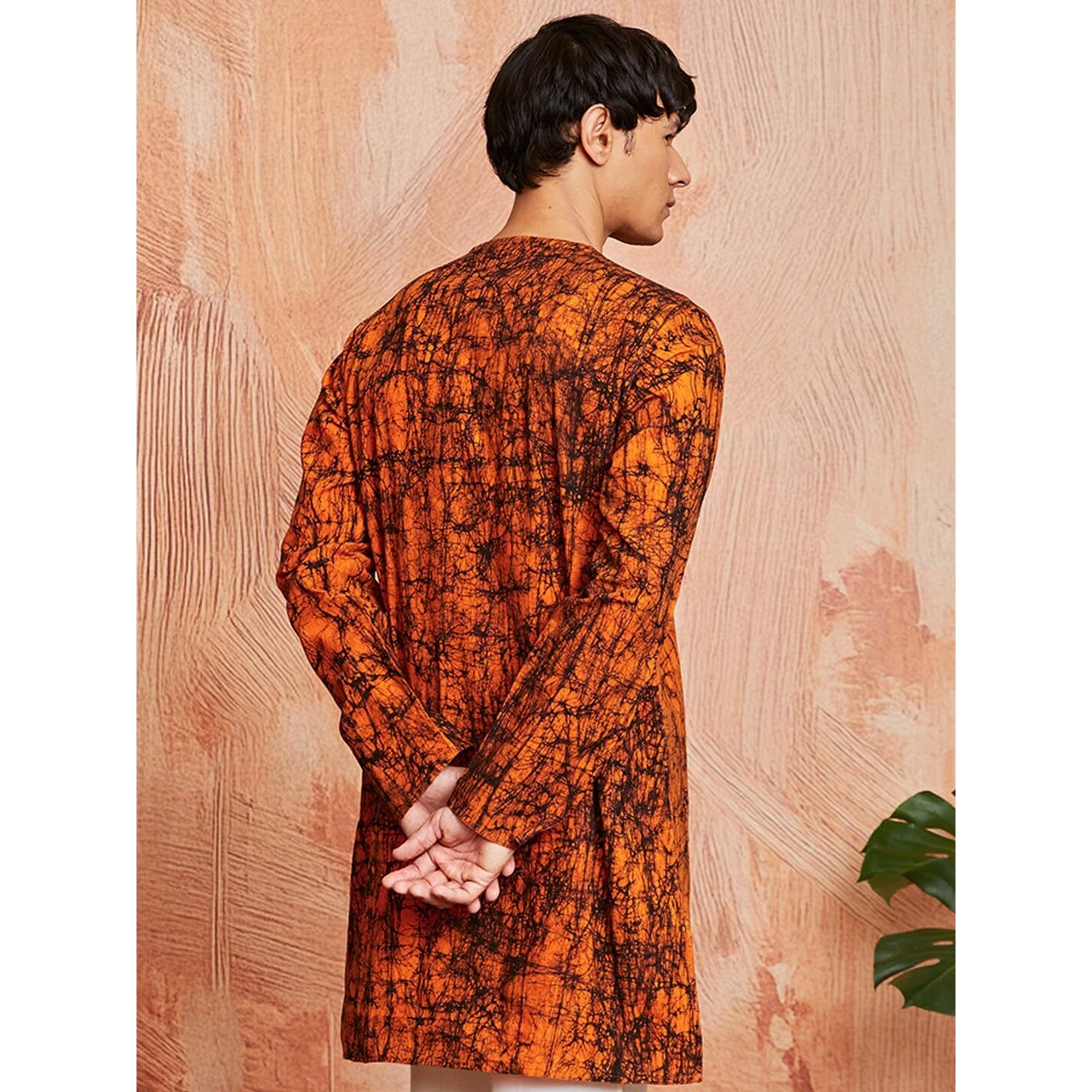 VASTRAMAY Men's Summer Special Printed Cotton Batik Kurta  Ethnic Wear for Casual & Festive Occasions Orange