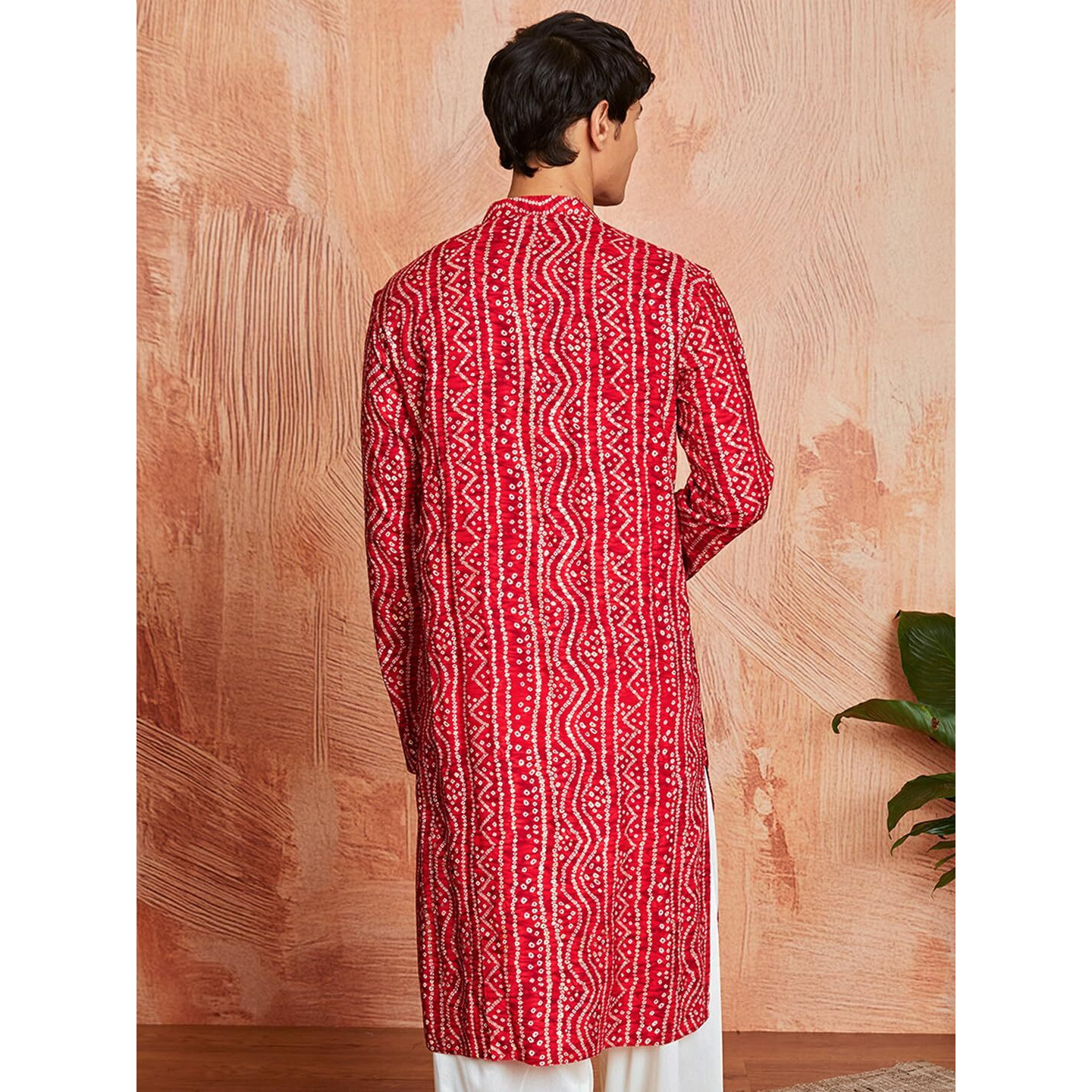 VASTRAMAY Men's Cotton Bandhani Printed Kurta  Stylish Ethnic Wear for Festive & Occasions Red