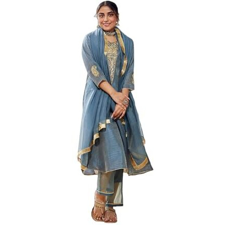 VASTRAMAY Women's Grey Kurta Set | This designer kurta set offers a chic, stylish ensemble for the modern woman seeking both comfort and style in her ethnic wear wardrobe.