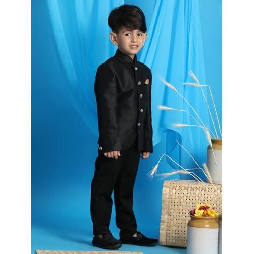 VASTRAMAY Boys' Black Jodhpuri Mandarin Collar_VASBJP001BL_22