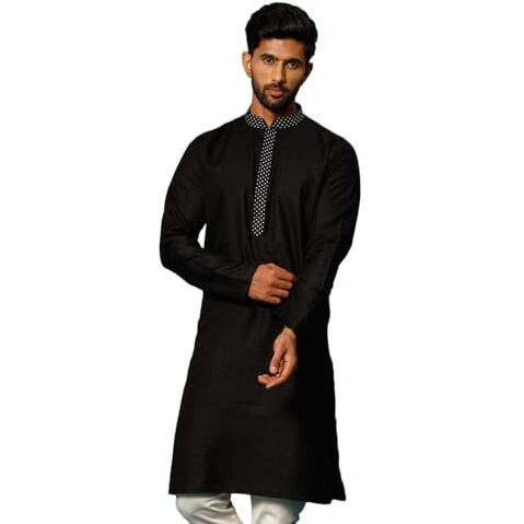 VASTRAMAY Regular Men's Black Cotton Blend Kurta (VASMK156BL_38