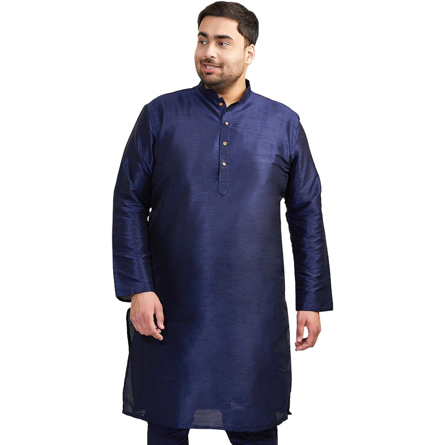 VASTRAMAY Mens Banarasi Silk Kurta  Soft & Comfortable Ethnic Wear Navy Blue