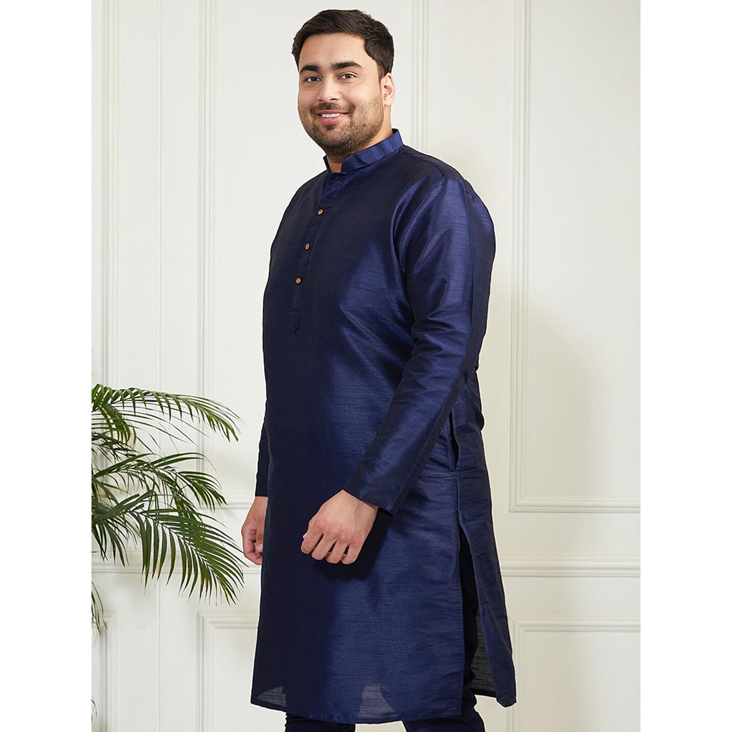 VASTRAMAY Mens Banarasi Silk Kurta  Soft & Comfortable Ethnic Wear Navy Blue