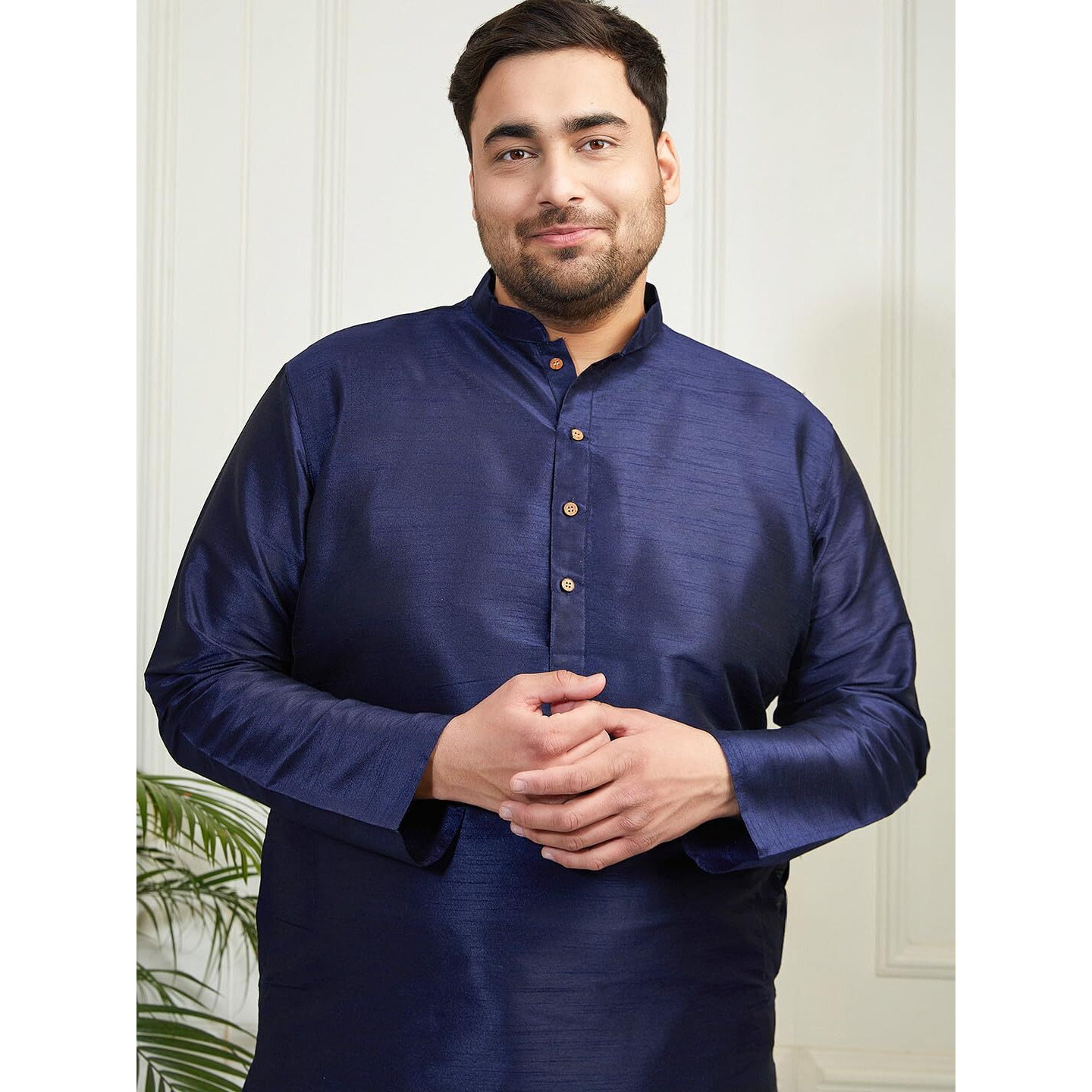 VASTRAMAY Mens Banarasi Silk Kurta  Soft & Comfortable Ethnic Wear Navy Blue