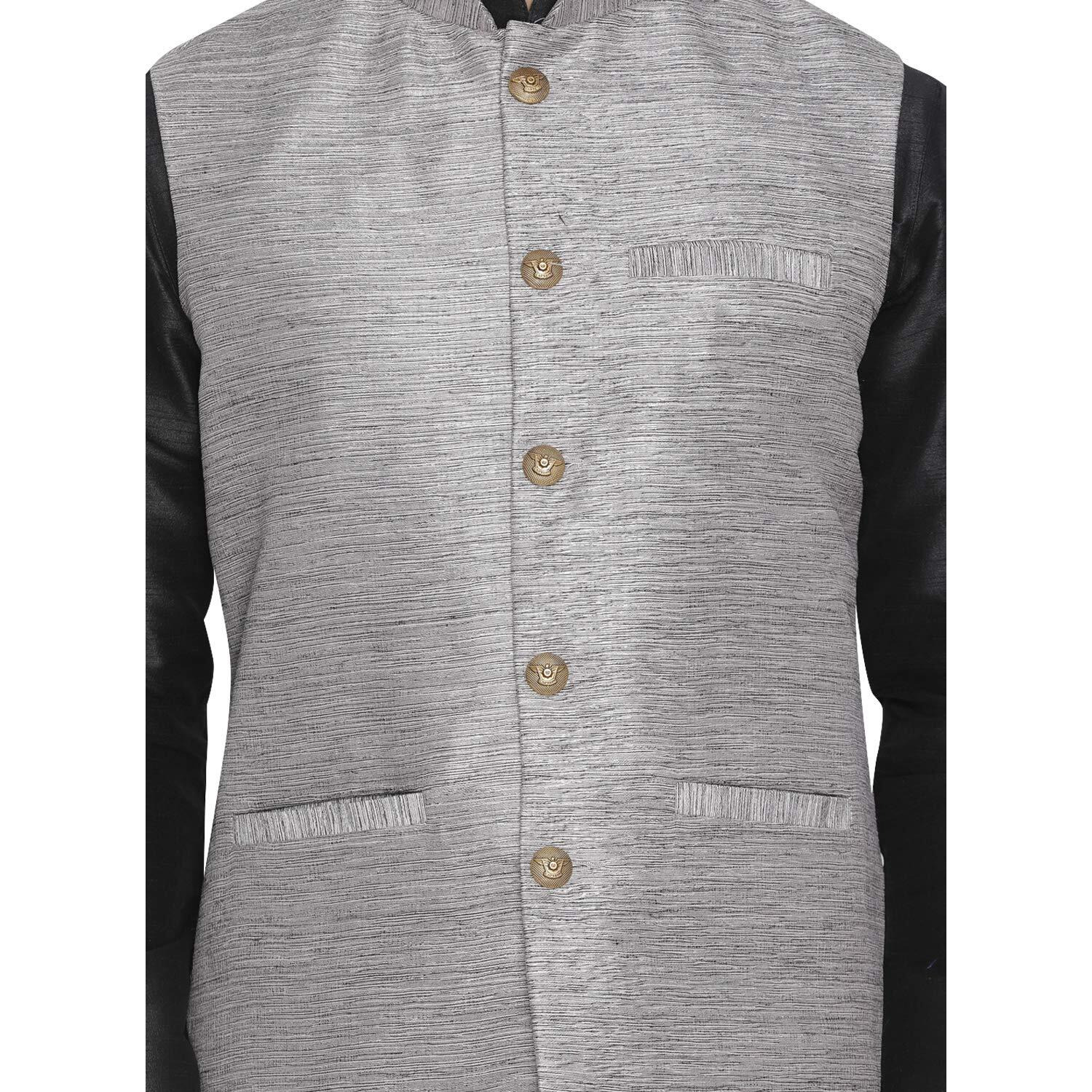 VASTRAMAY Men Grey Cotton Silk Modi Nehru Jacket (VASMJ020GY_42)