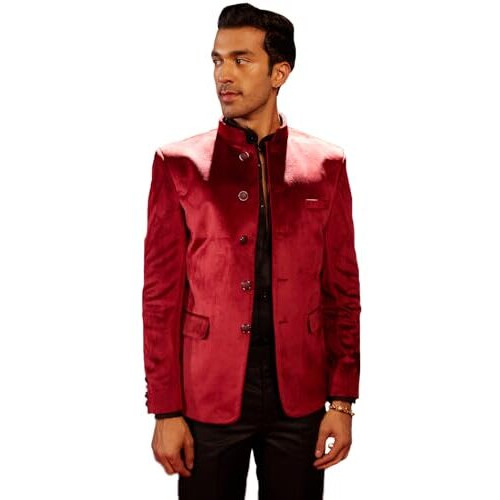 VASTRAMAY Men's Maroon velvet Jodhpuri | Maroon Velvet Jodhpuri Bandhgala For Men