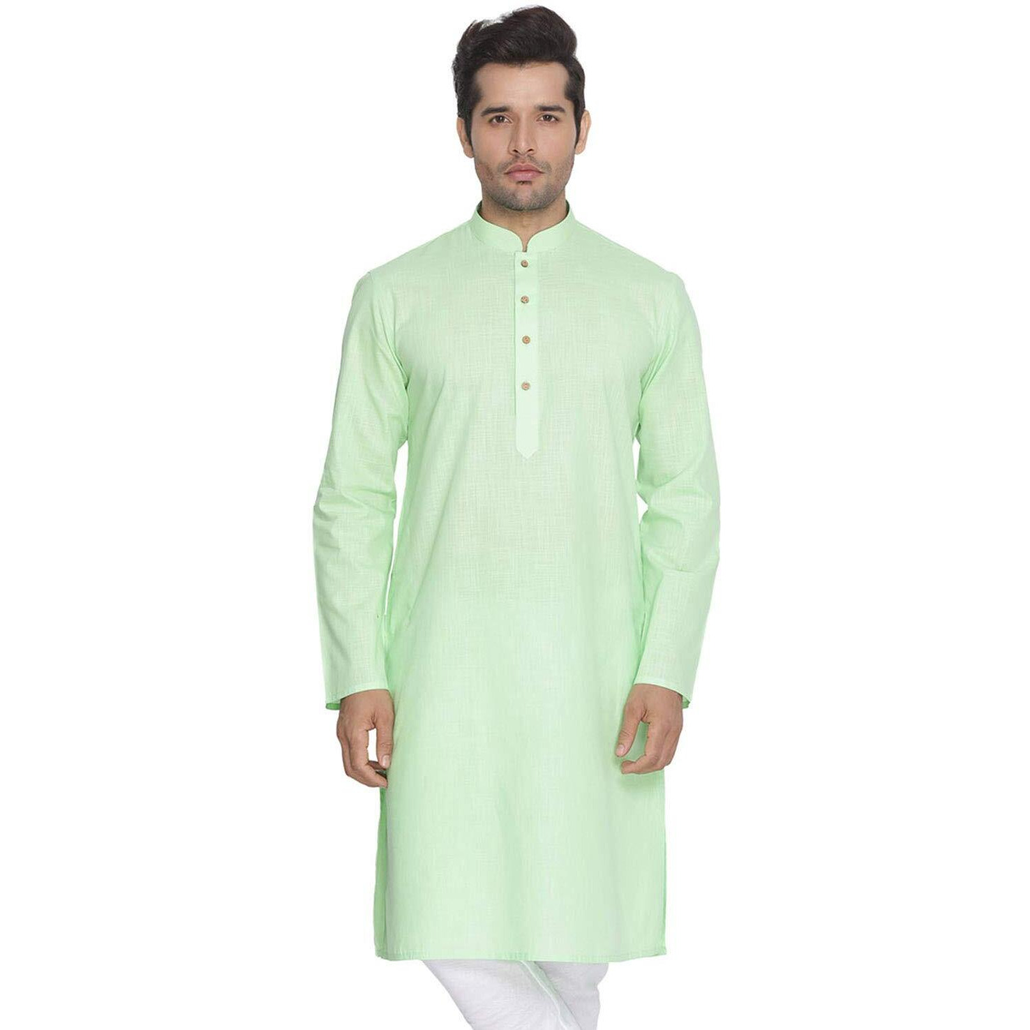 VASTRAMAY Mens Cotton Linen Mint Green Kurta - Timeless Elegance for Festivals & Events_VASMK007MG_54