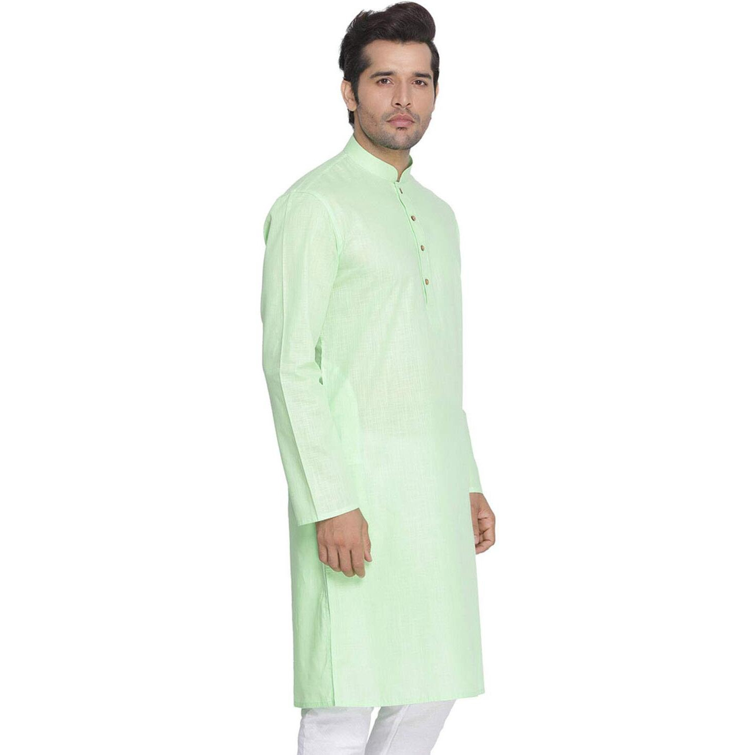 VASTRAMAY Mens Cotton Linen Mint Green Kurta - Timeless Elegance for Festivals & Events_VASMK007MG_54