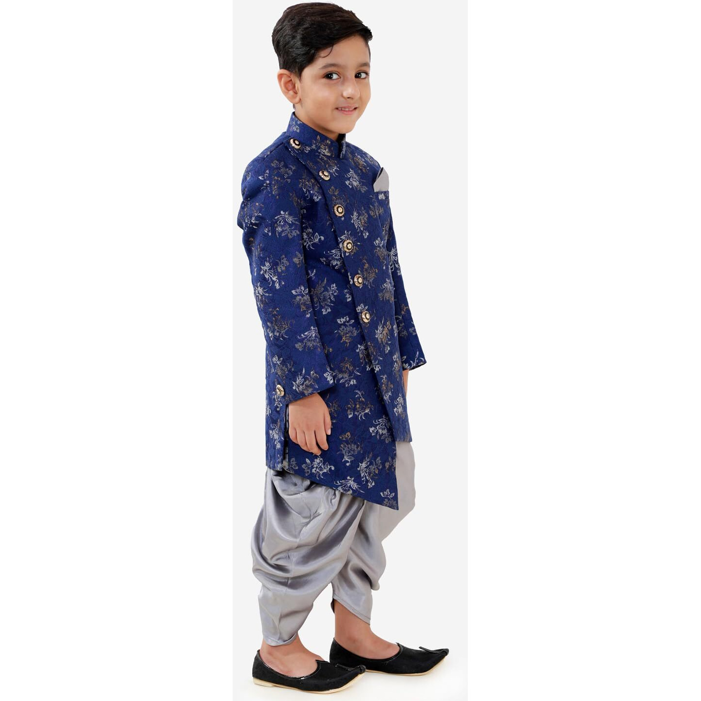 JBN Creation Boys' Blue And Grey Silk Blend Indowestern Sherwani And Dhoti Set_JBNBIW023BUnCDSR_36