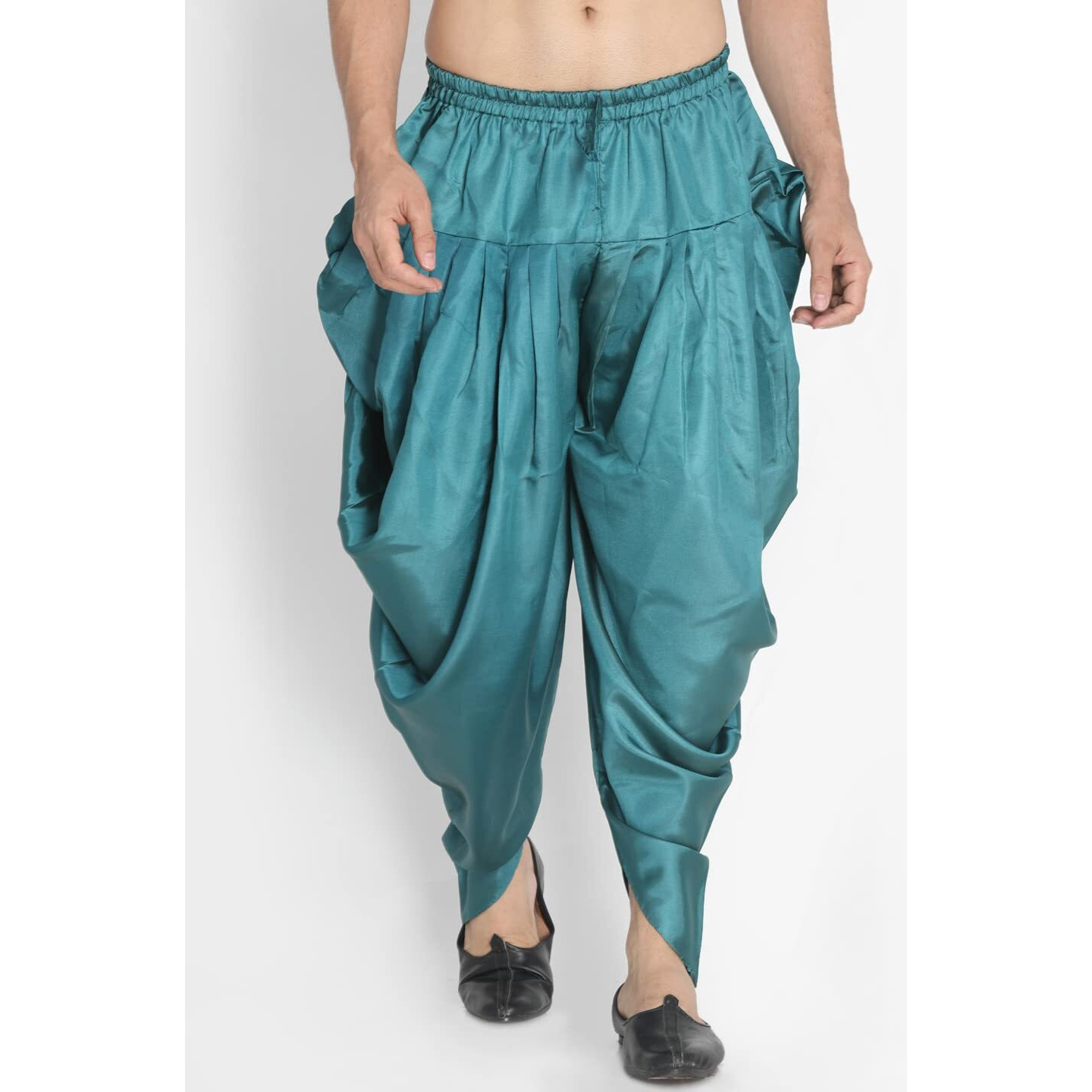 VASTRAMAY Men's Green Cotton Satin Blend Dhoti (VASMCD005GN_Size-Free_Bottle Green)