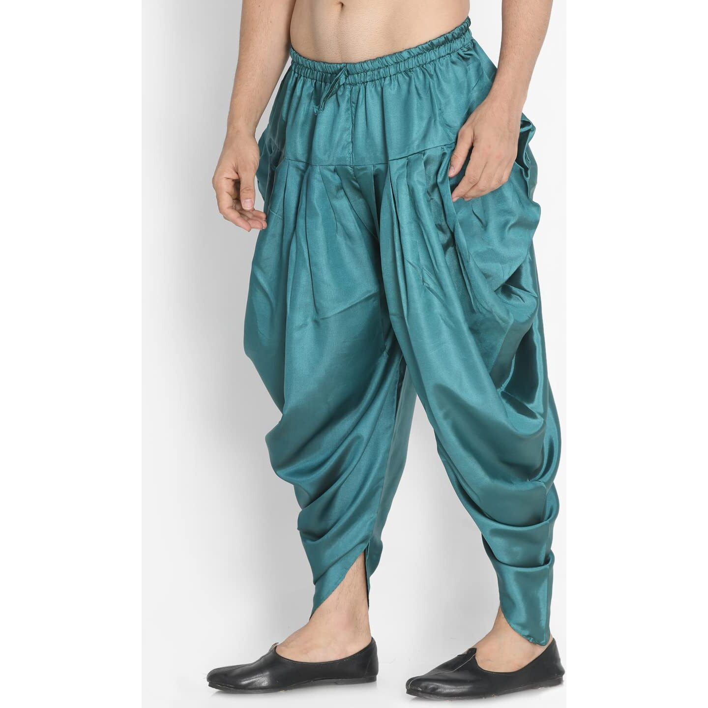 VASTRAMAY Men's Green Cotton Satin Blend Dhoti (VASMCD005GN_Size-Free_Bottle Green)