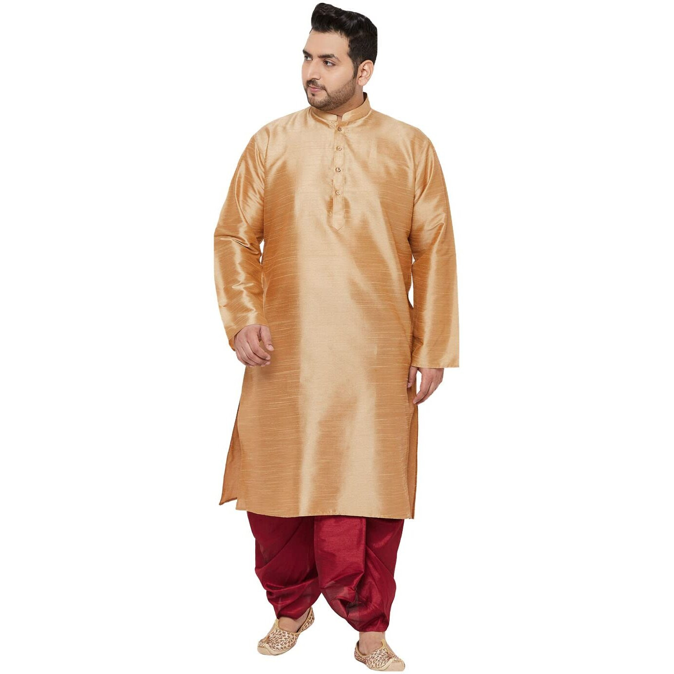 VASTRAMAY Plus Men's Rose Gold And Maroon Silk Blend Kurta and Dhoti Set_VPLUSMKRG001nDTMA_52
