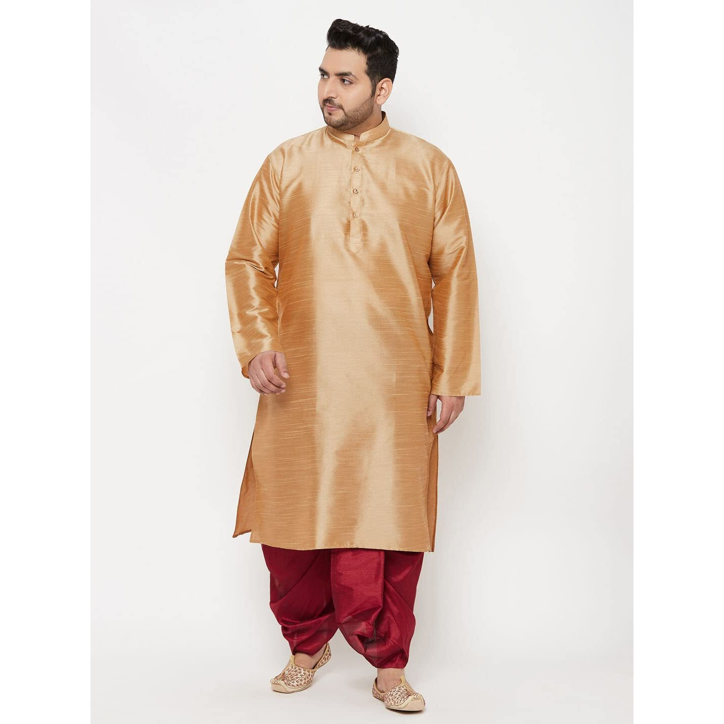 VASTRAMAY Plus Men's Rose Gold And Maroon Silk Blend Kurta and Dhoti Set_VPLUSMKRG001nDTMA_52