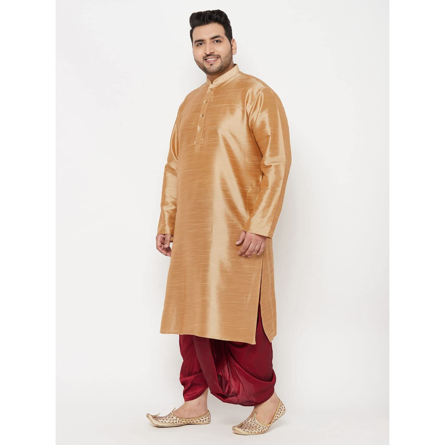 VASTRAMAY Plus Men's Rose Gold And Maroon Silk Blend Kurta and Dhoti Set_VPLUSMKRG001nDTMA_52