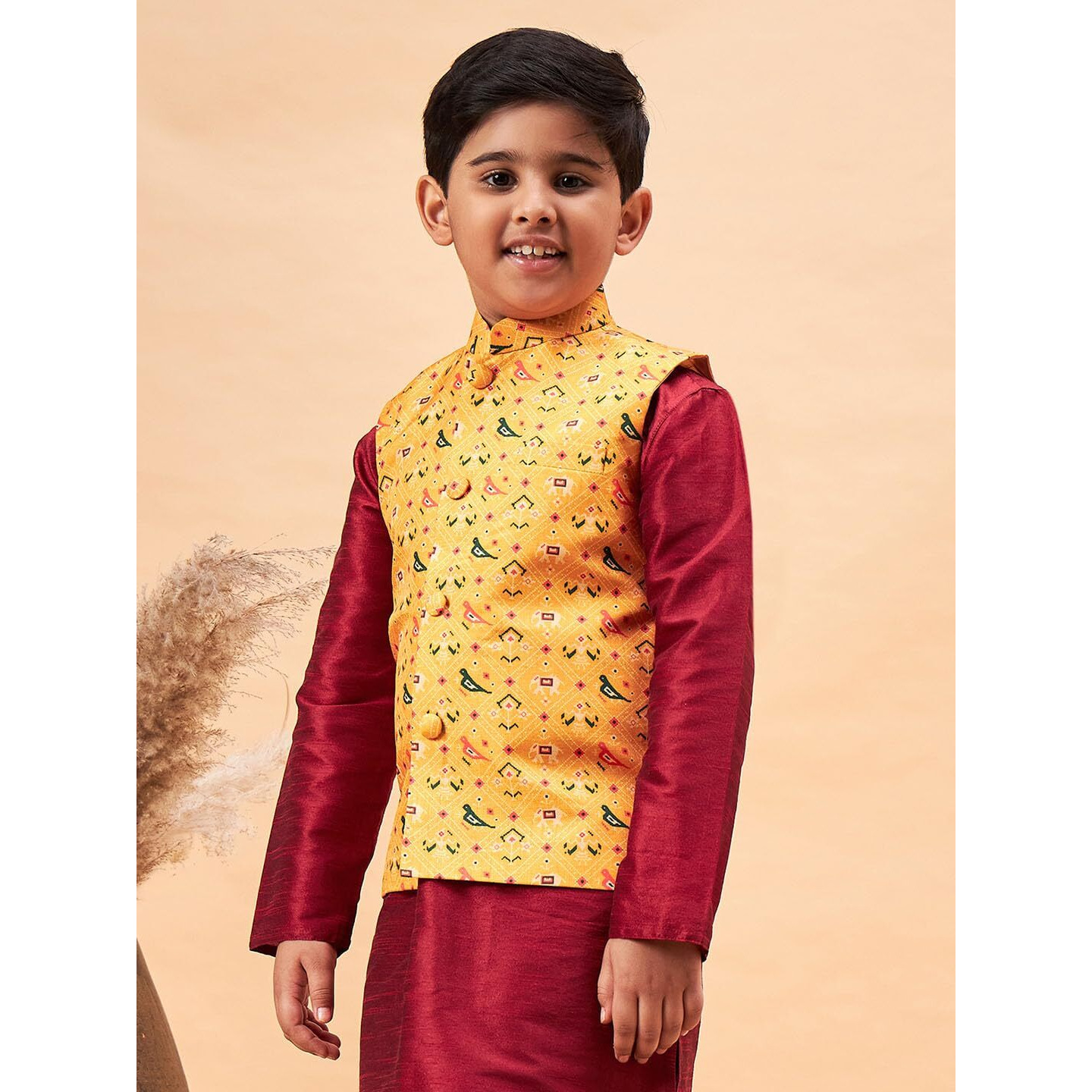 VASTRAMAY Boys' Yellow Nehru Jacket_VASBJ139_20