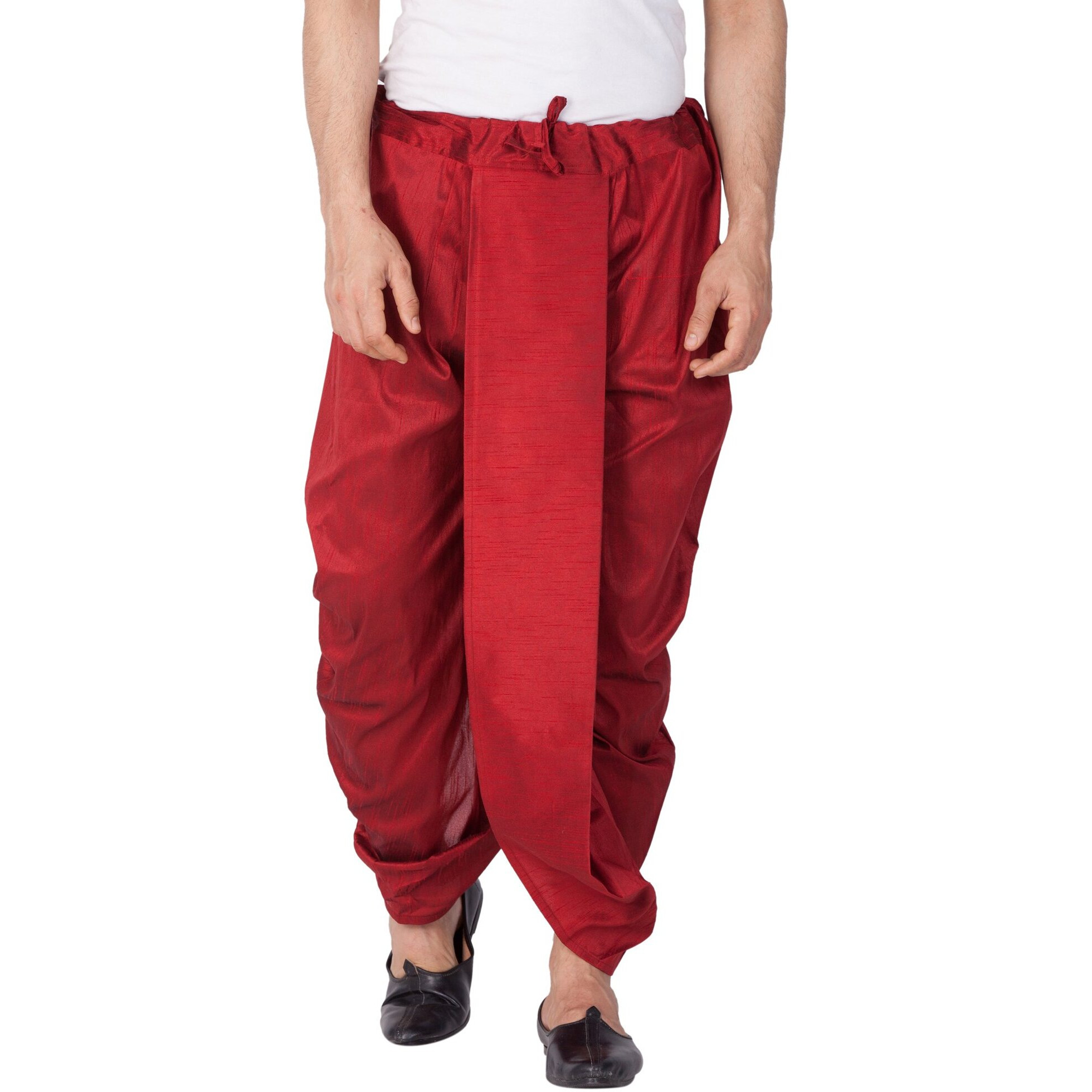 VASTRAMAY Mens Cotton Silk Dhoti (Maroon_VASMDTMA_44)