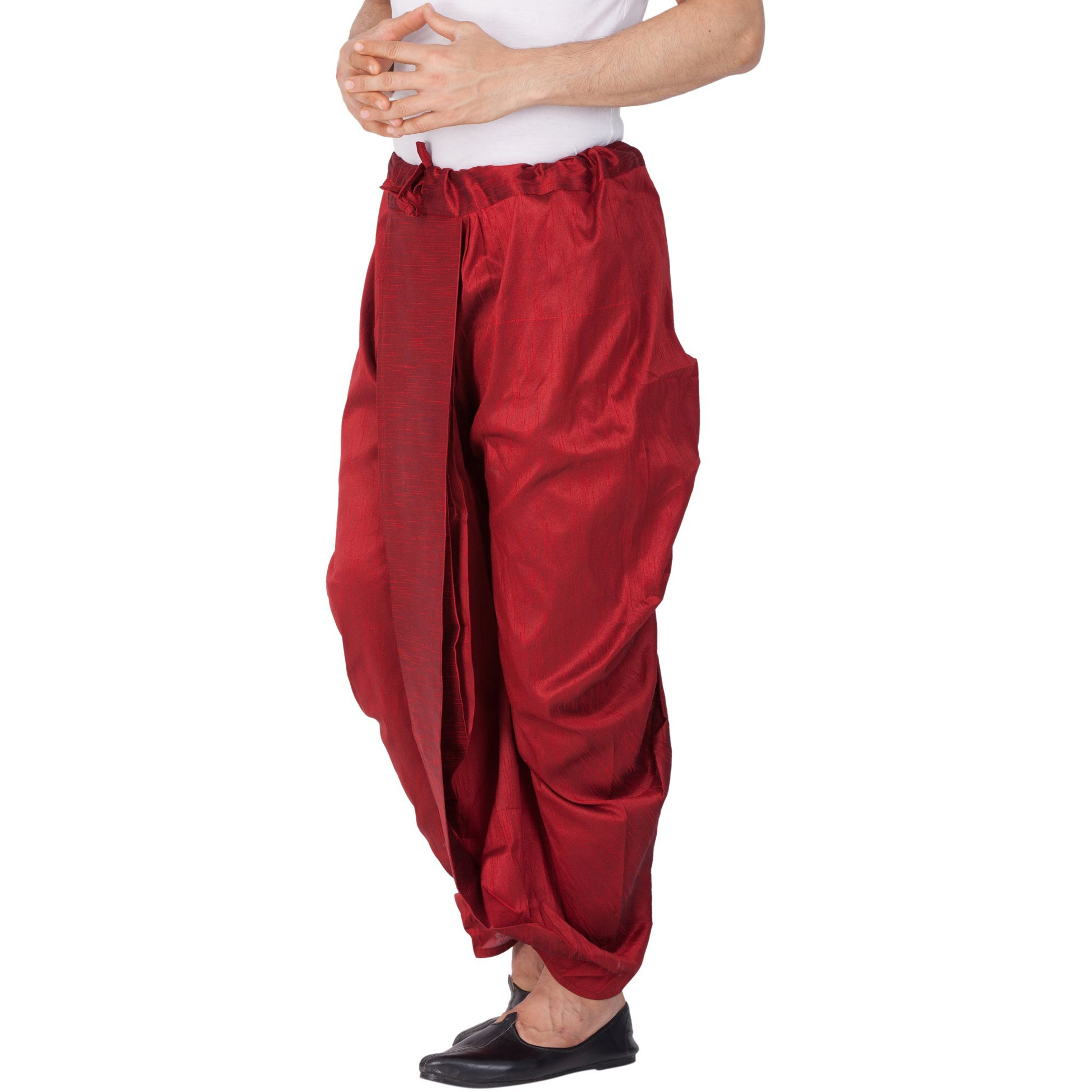 VASTRAMAY Mens Cotton Silk Dhoti (Maroon_VASMDTMA_44)
