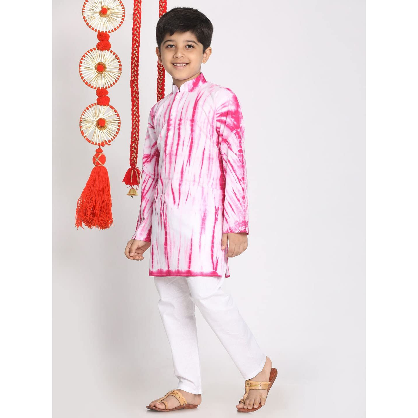 VASTRAMAY Boys' Pink And White Kurta Pyjama Set_VASBK129PNnPCWH_30