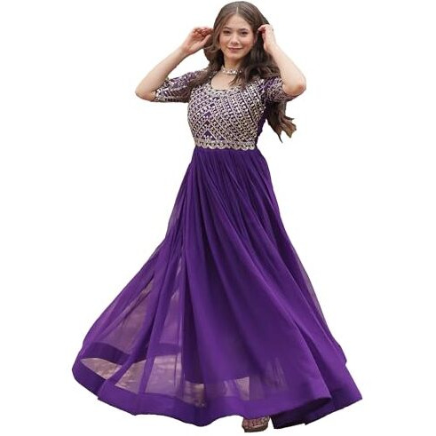 Wedani Faux Georgette Sequins-Work Anarkali Kurta Set for Women (in, Alpha, XL, Regular, Purple)