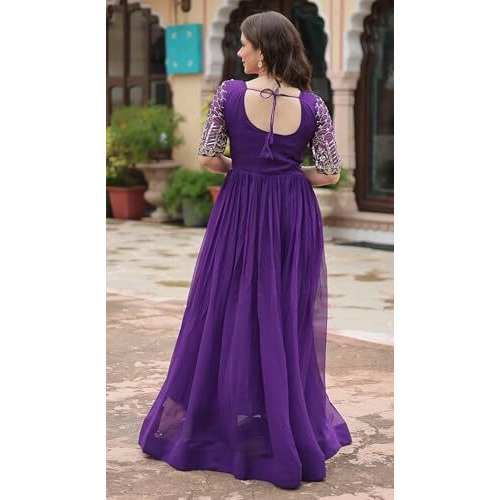 Wedani Faux Georgette Sequins-Work Anarkali Kurta Set for Women (in, Alpha, XL, Regular, Purple)