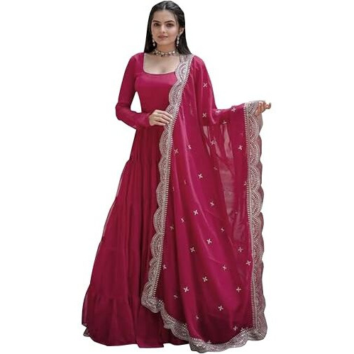 Wedani Georgette Solid Anarkali Kurta Set for Women Pink
