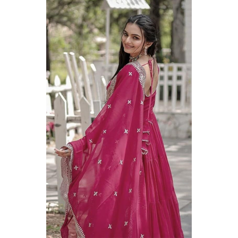 Wedani Georgette Solid Anarkali Kurta Set for Women Pink