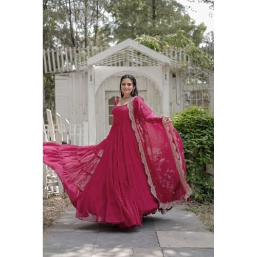 Wedani Georgette Solid Anarkali Kurta Set for Women Pink