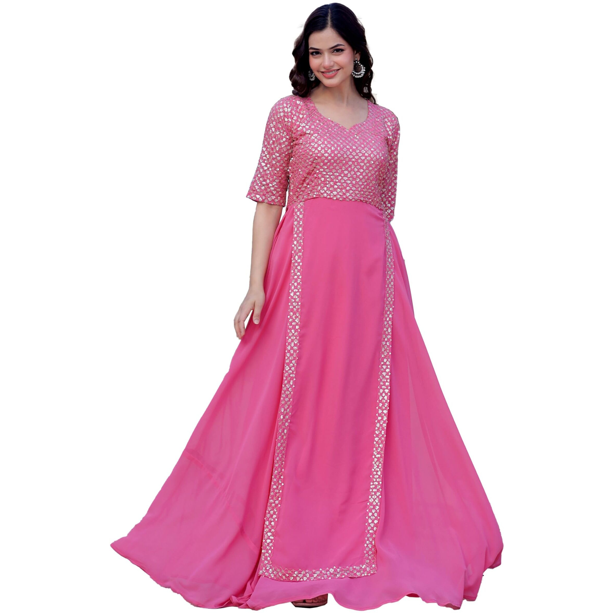 Wedani Faux Georgette Embroidery Sequins work Anarkali Kurta set For women (IN, Alpha, 2XL, Regular, PINK)