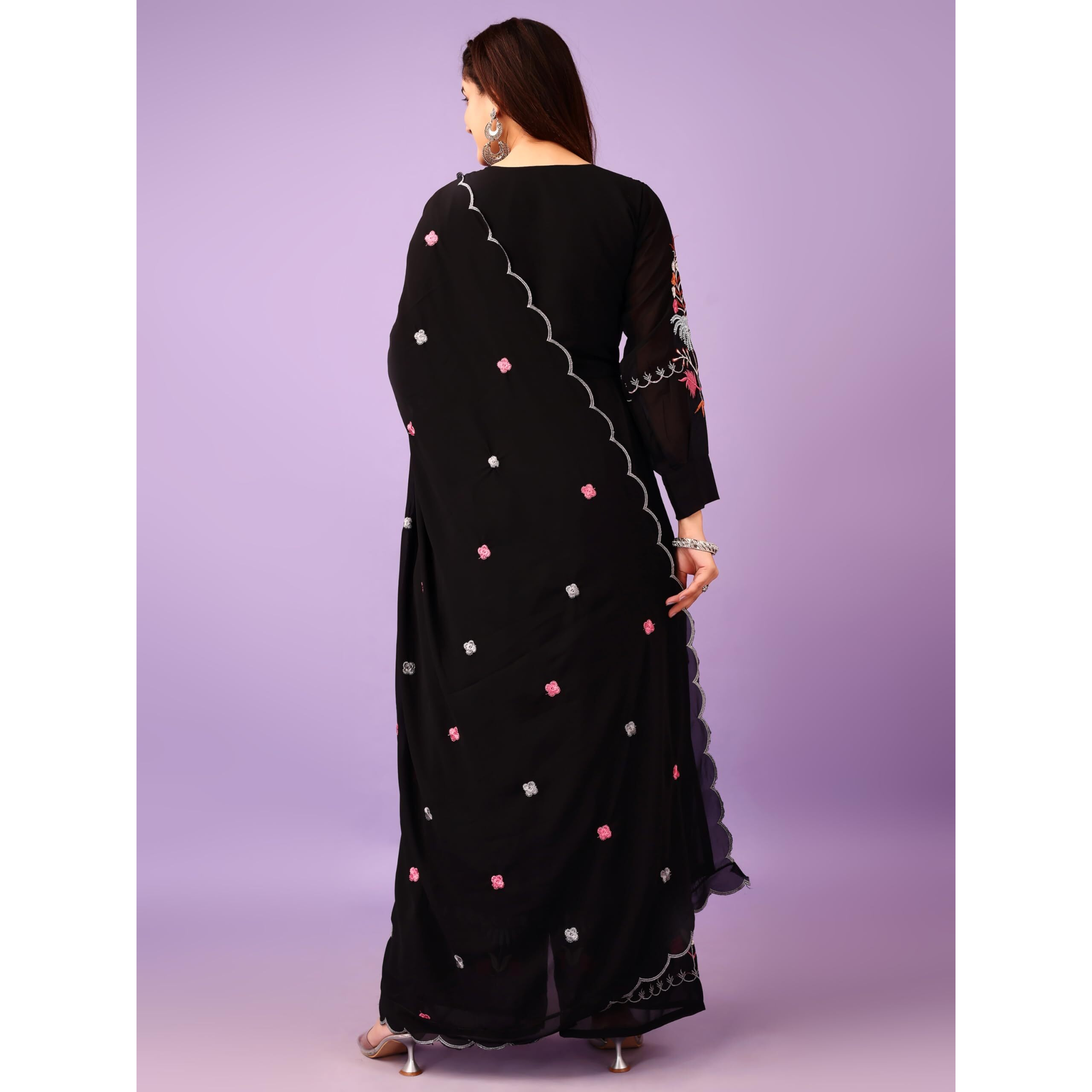 Wedani Faux Georgette Embroidered Kurta Set with Duptta for Women (in, Alpha, S, Regular, Black)