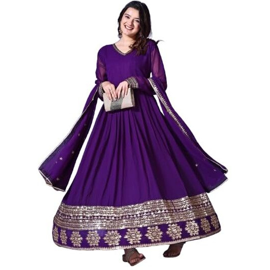 Wedani Faux Georgette Embroidered Anarkali Dress for Women (in, Alpha, L, Regular, Purple)