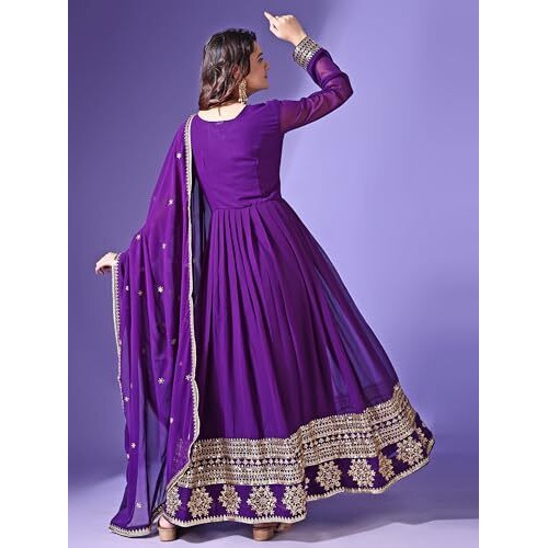 Wedani Faux Georgette Embroidered Anarkali Dress for Women (in, Alpha, L, Regular, Purple)