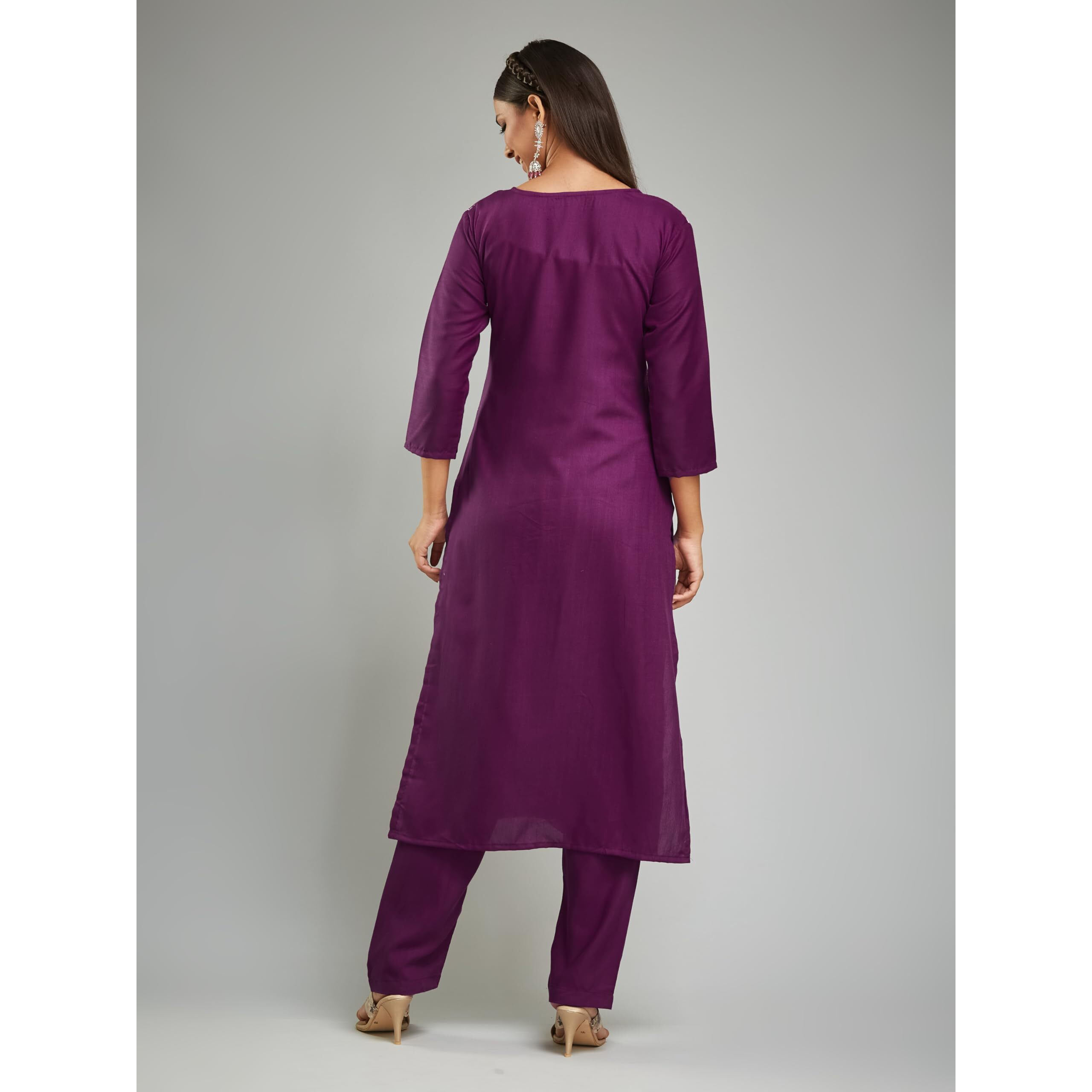 Wedani Royan Kurat Set for Women Purple