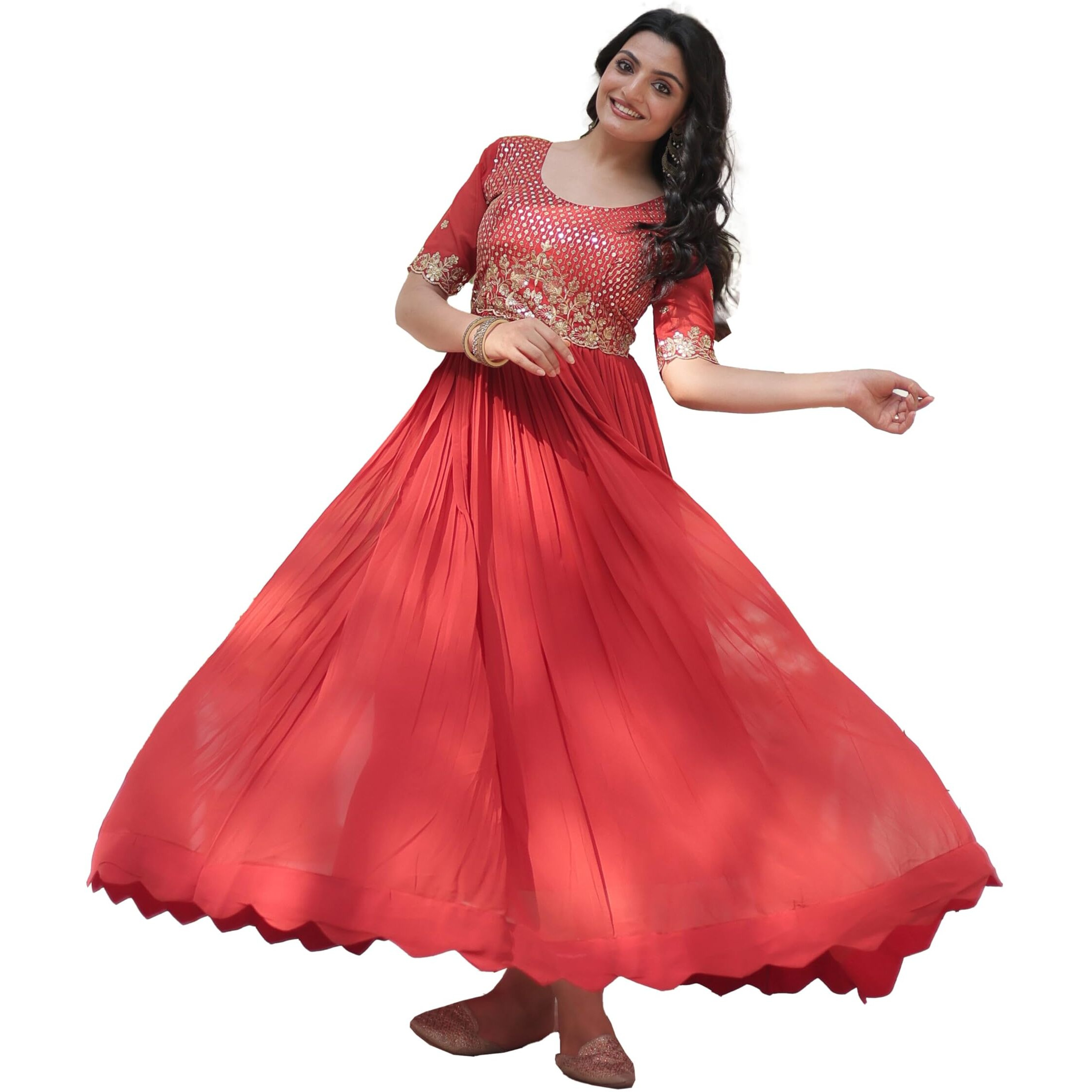 Wedani Georgette Embroidery Sequins-work Anarkali Kurta Set For women (IN, Alpha, 2XL, Regular, RED)