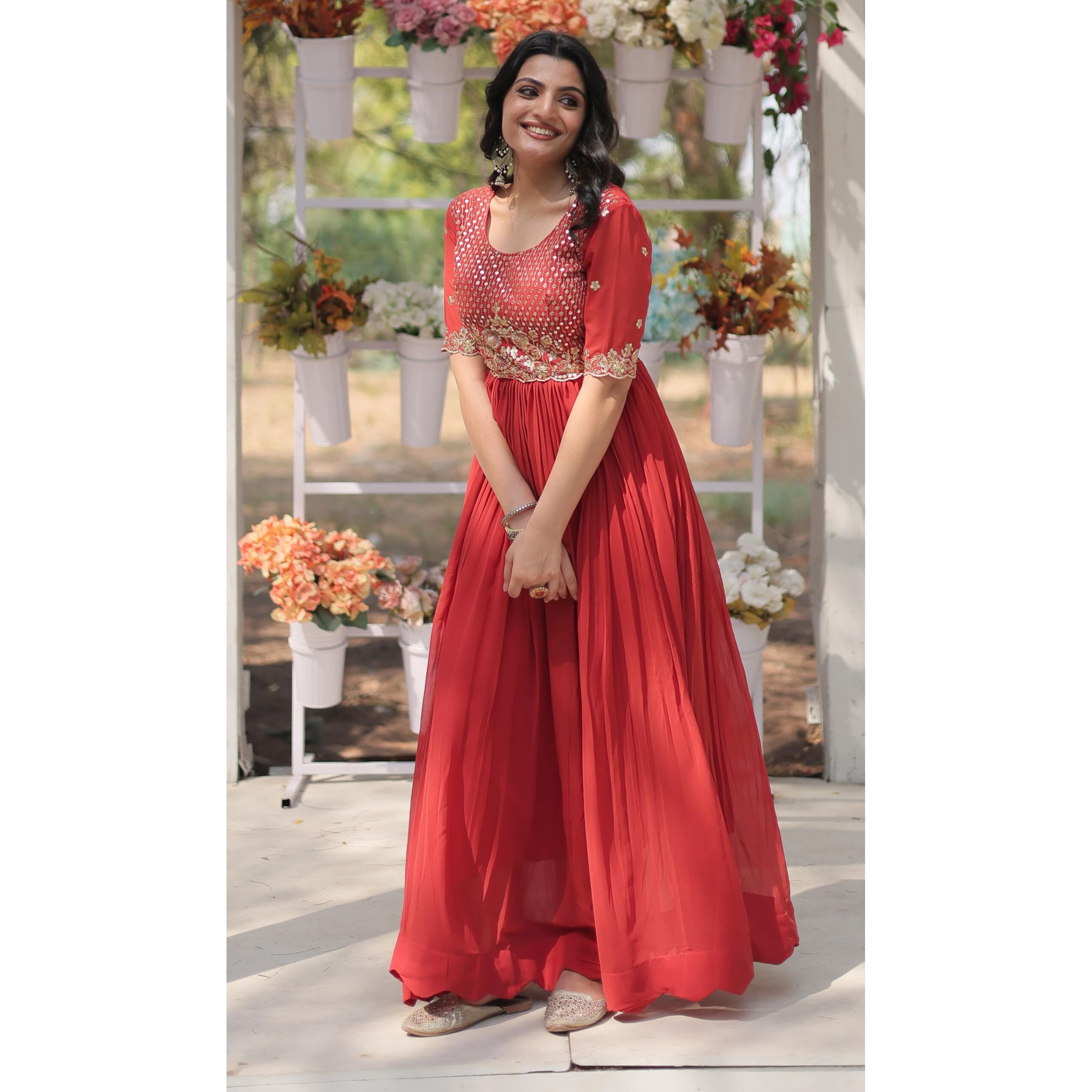 Wedani Georgette Embroidery Sequins-work Anarkali Kurta Set For women (IN, Alpha, 2XL, Regular, RED)