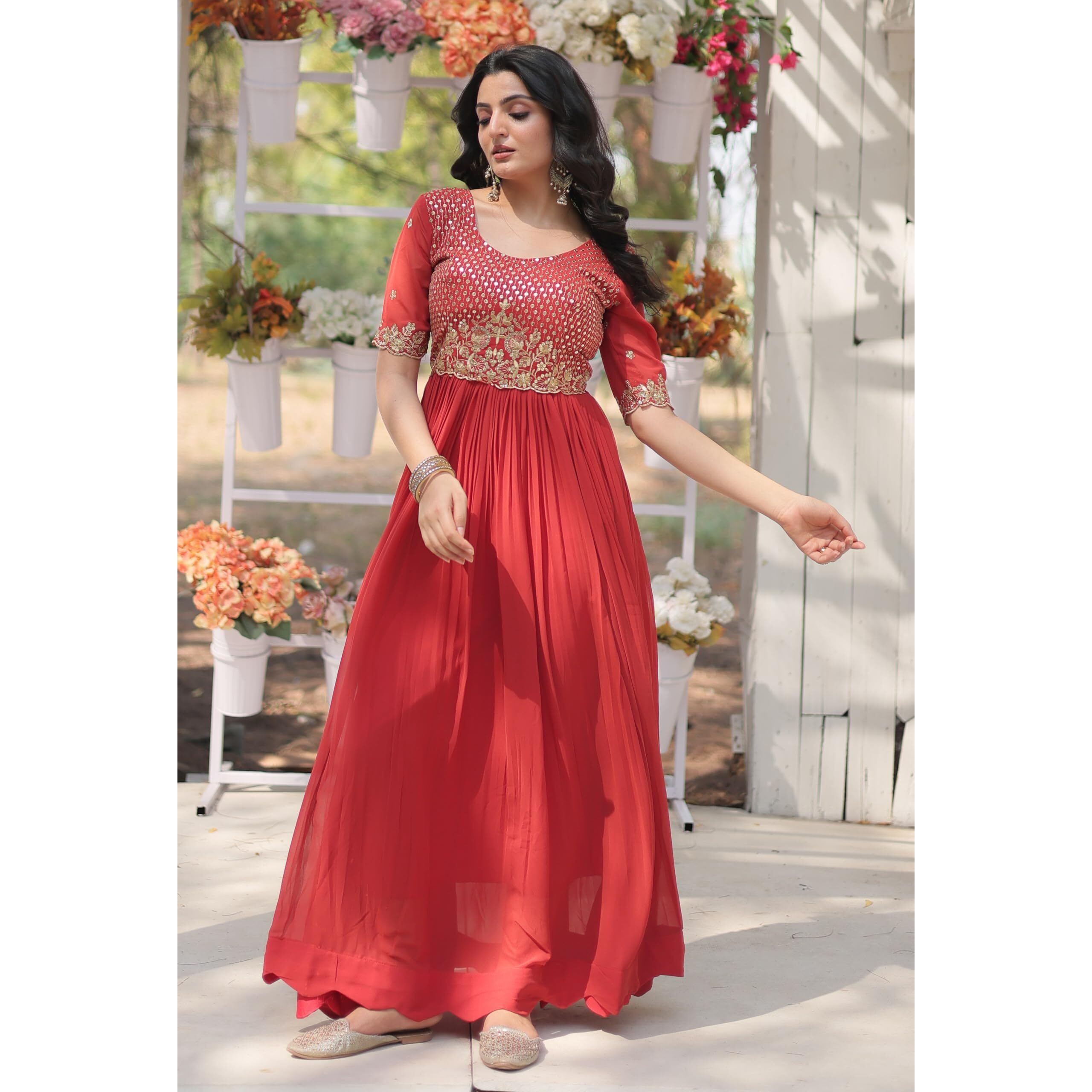 Wedani Georgette Embroidery Sequins-work Anarkali Kurta Set For women (IN, Alpha, 2XL, Regular, RED)