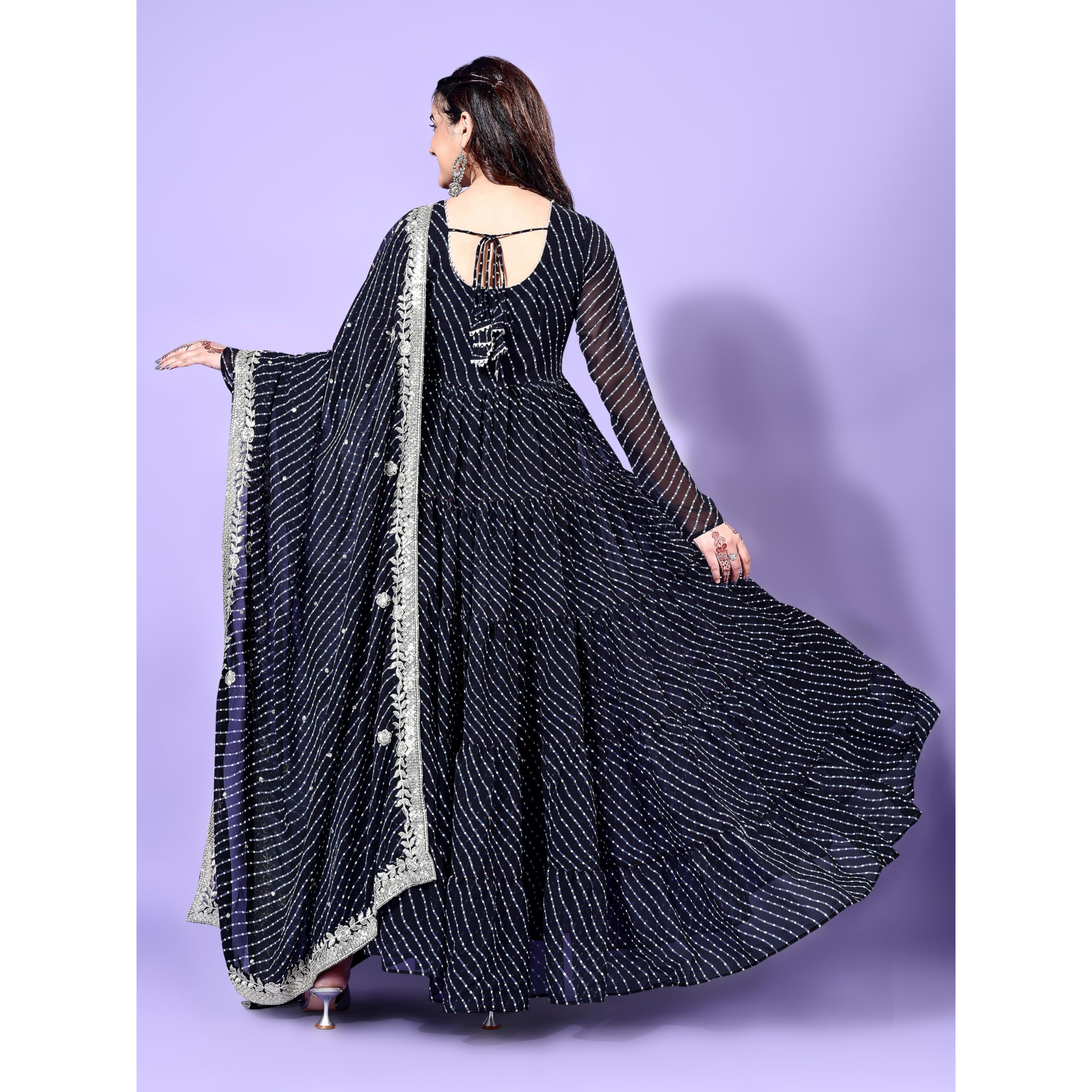 Wedani Georgette Anarkali Kurta Set for Women Black