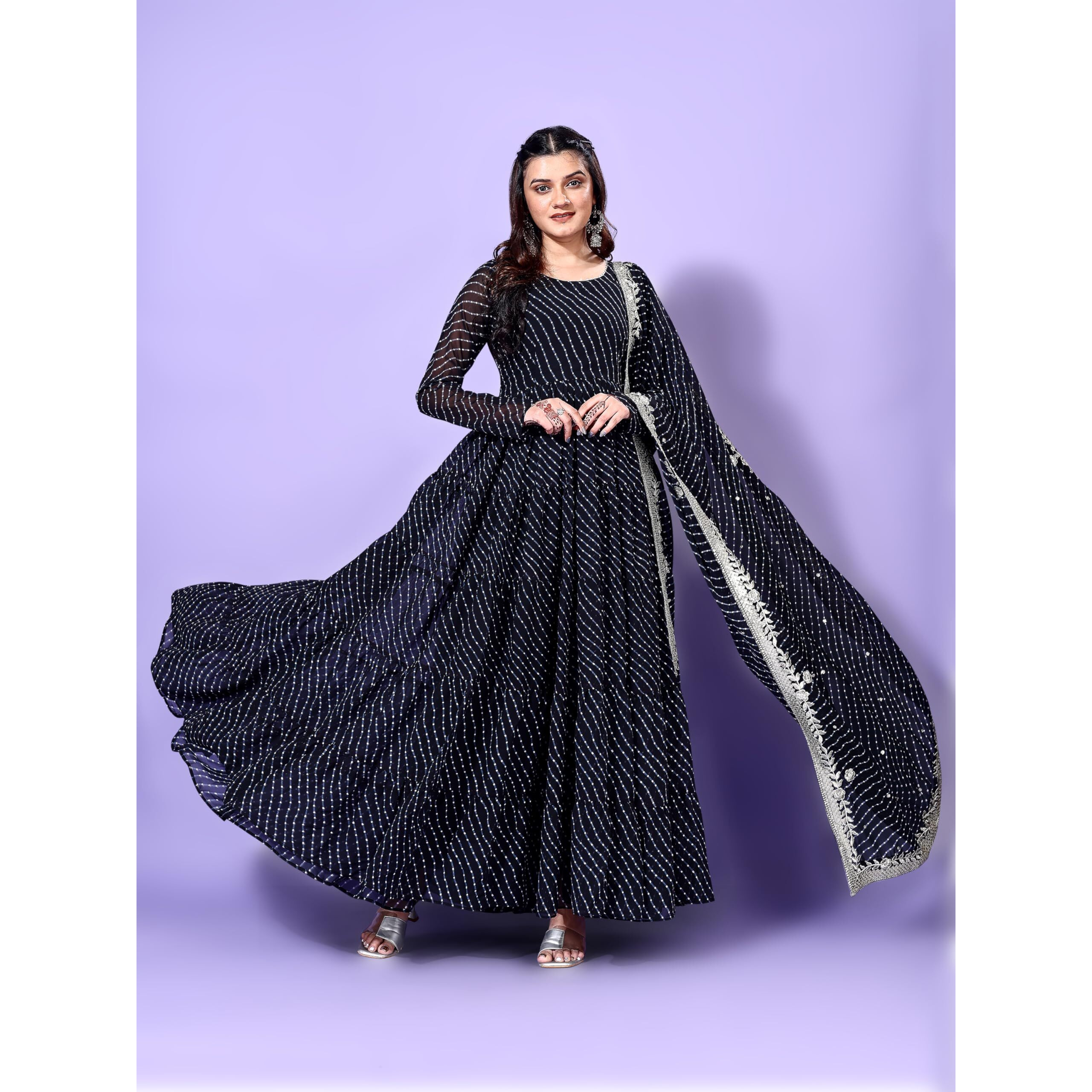 Wedani Georgette Anarkali Kurta Set for Women Black