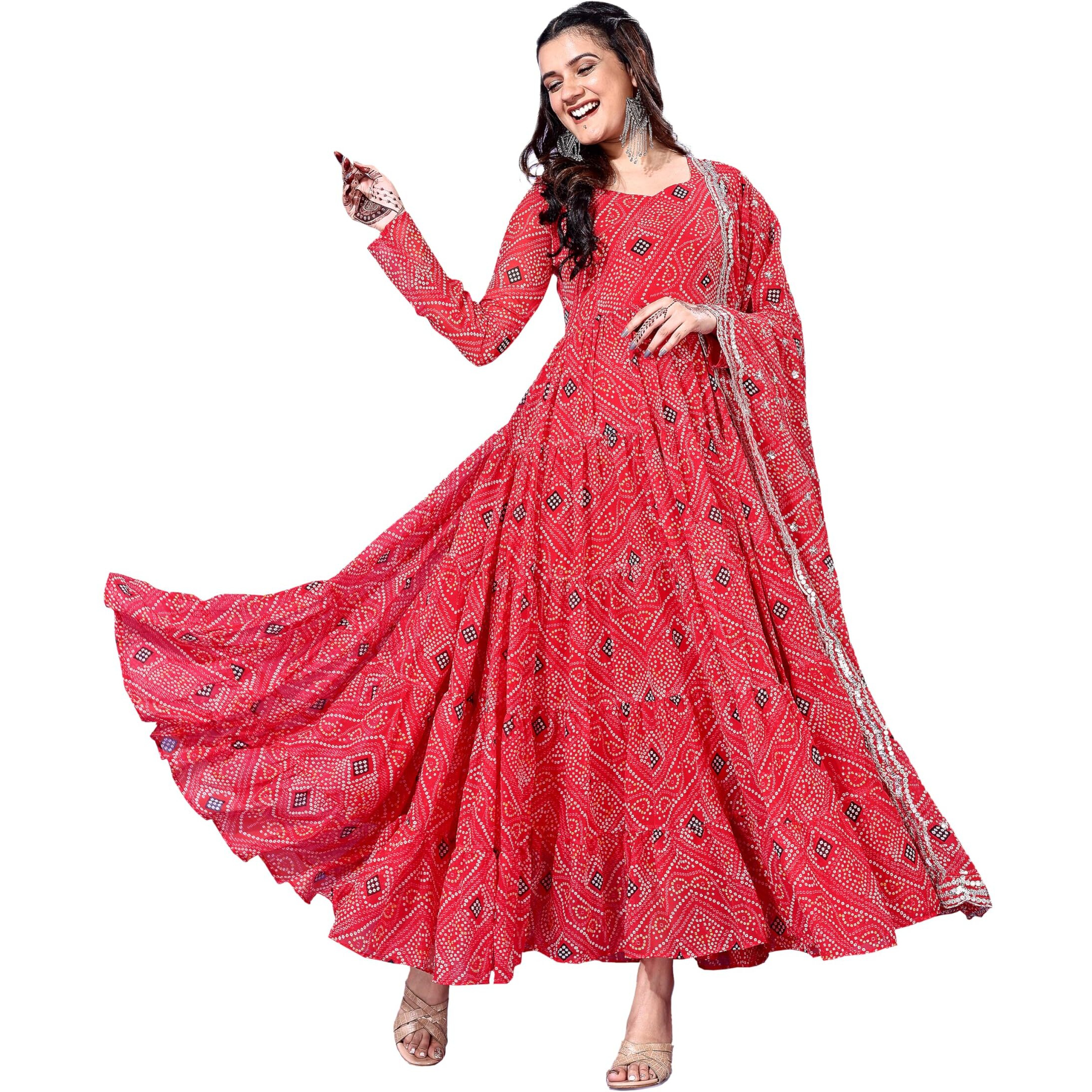 Wedani Georgette Anarkali Kurta Set for Women Red