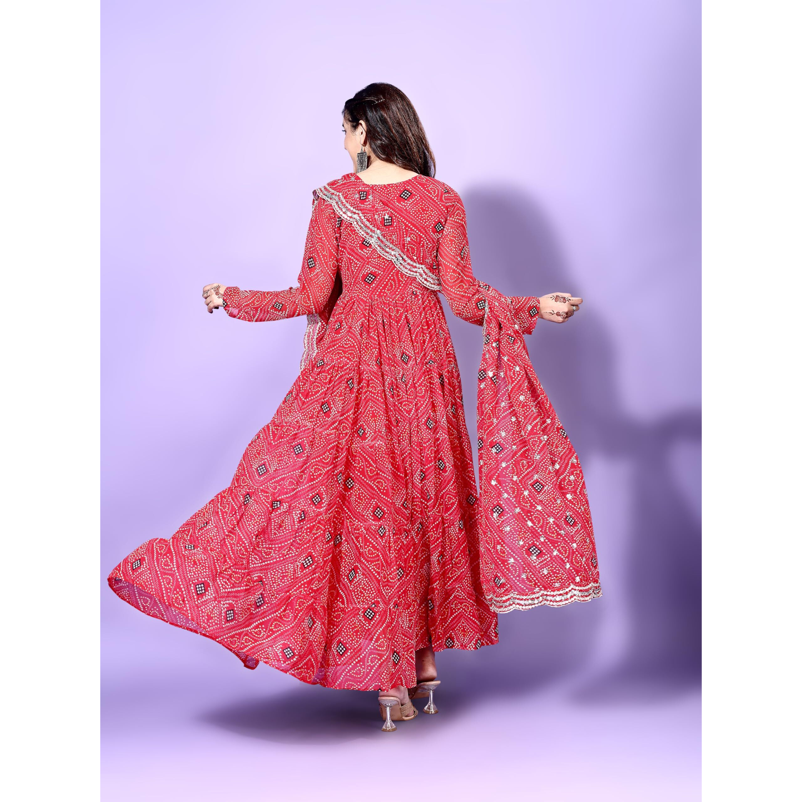Wedani Georgette Anarkali Kurta Set for Women Red