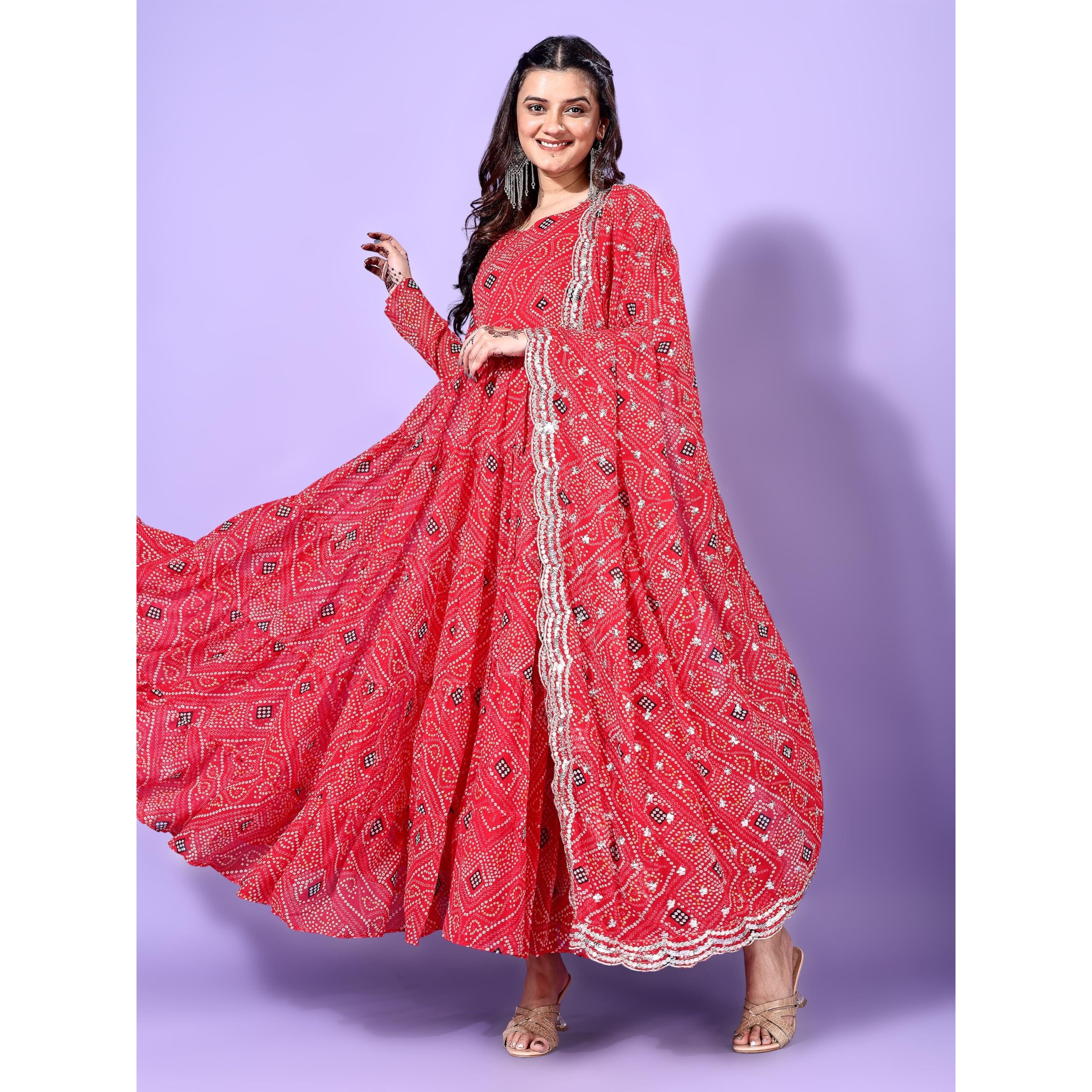 Wedani Georgette Anarkali Kurta Set for Women Red