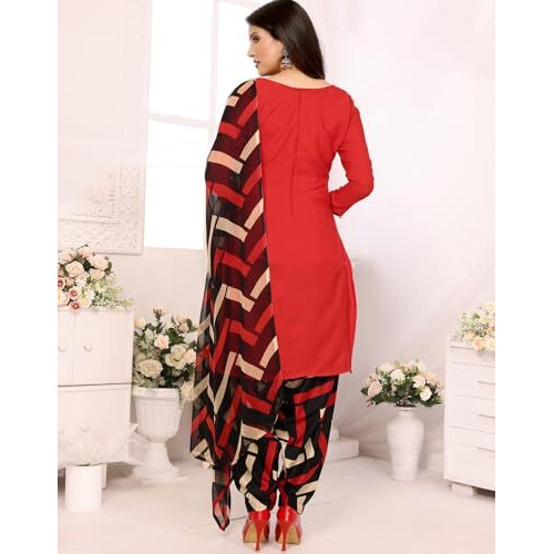 Yashika Women's Crepe Dress Material Set for Women | Unstitched Printed Fabric for Kurta Bottom & Dupatta (YS-BLACK FLOWER-MALVIKA RED)