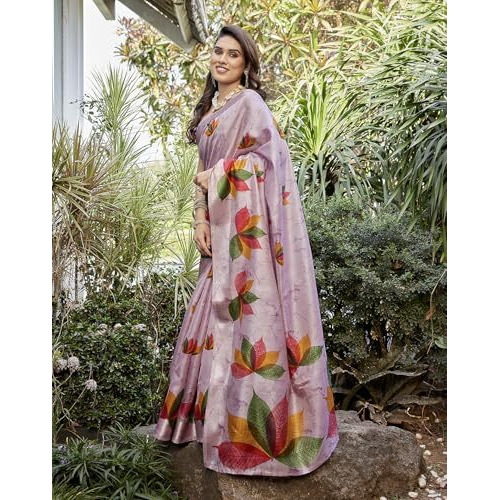 Yashika Women's Printed Linen sarees for women| Linen cotton Sadi|saree for Women | Silk Saree | New Sari | Latest Saree (AZ-YS-P2-RIPIKA PURPLE)
